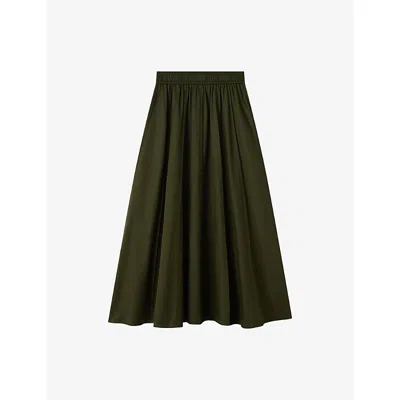 Joseph Womens Palm Leaf Manar Elasticated-waist Cotton-sateen Midi Skirt In Green