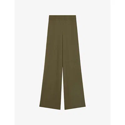 Joseph Womens Palm Leaf Rihani Wide-leg Silk Trousers In Green