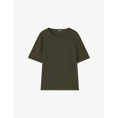 Joseph Womens Palm Leaf Rubin Short-sleeved Silk Top In Green