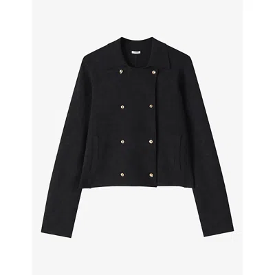 Joseph Womens Pilar Jacquard Milano Woven Jacket Black In Blue