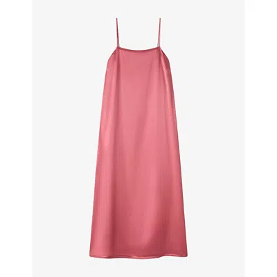 Joseph Womens Pomegranate Agnes Square-neck Silk Midi Dress In Pink