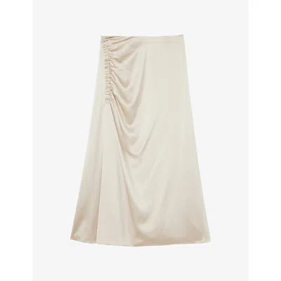 Joseph Womens Quail Andrea Ruched Silk-satin Midi Skirt
