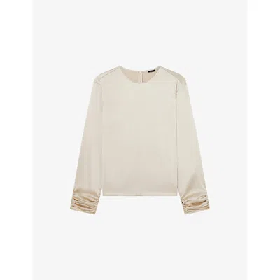 Joseph Womens Quail Anna Ruched-sleeves Silk Satin Blouse