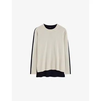 JOSEPH WOMENS COLOUR-BLOCK WOOL AND SILK JUMPER QUAIL/BLACK XS