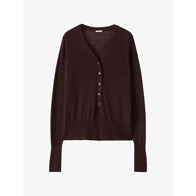 Joseph Womens Reem Cashair Henley Cashmere Top Mahogany In Burgundy