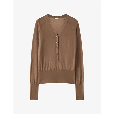 Joseph Womens Reem Cashair Henley Cashmere Top Sable In Brown