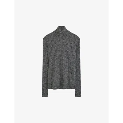 JOSEPH WOMENS JOSEPH RIBBED CABLE-KNIT HIGH-NECK MERINO WOOL AND SILK-BLEND JUMPER