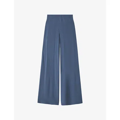 Joseph Womens Rihani Elasticated-waist Wide-leg Silk-crepe Trousers Mineral In Blue