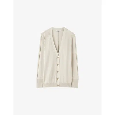 Joseph Womens Sandstone Gladi V-neck Relaxed-fit Silk Cardigan In White