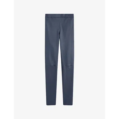 Joseph Womens Skinny-leg Mid-rise Leather Leggings Harbour