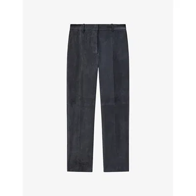 Joseph Womens Smoke Coleman Straight-cut Stretch-suede Trousers In Blue