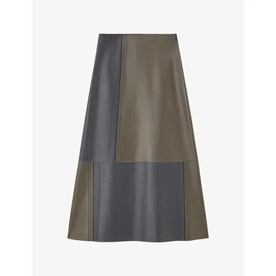 JOSEPH WOMENS SMOKE COMBO CEZANNE A-LINE LEATHER MIDI SKIRT