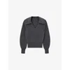 Joseph Womens Smoke Open-collar Ribbed Wool-blend Jumper In Gray