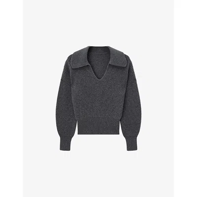 JOSEPH WOMENS SMOKE OPEN-COLLAR RIBBED WOOL-BLEND JUMPER