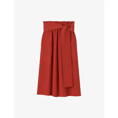 Joseph Womens Spice Charai Belted Silk Midi Skirt In Red