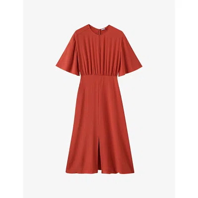 Joseph Womens Spice Silsila Round-neck Silk Midi Dress In Brown