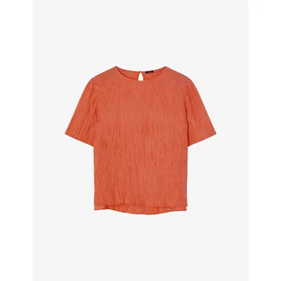 Joseph Womens Brunet Round-neck Crinkled-texture Habotai-silk Top Sundown In Orange