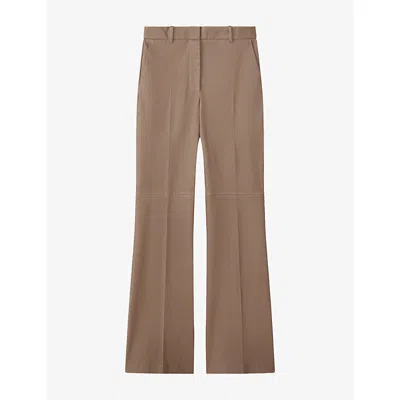 Joseph Womens Tafira Falred-leg Mid-rise Leather Trousers Sable