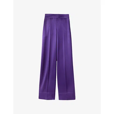 Joseph Womens Dijon Wide-leg Satin Trousers Violet In Purple
