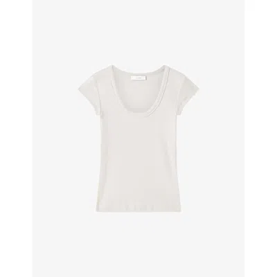 Joseph Womens White Saba Round-neck Stretch-cotton Top Xs In Neutral