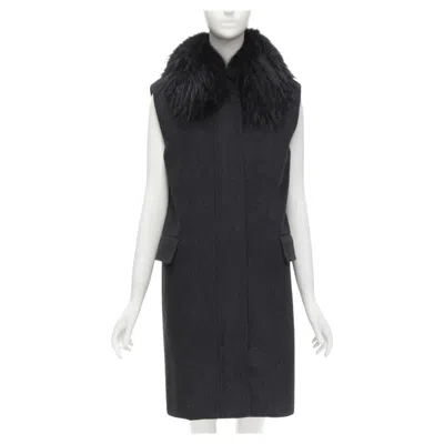 Pre-owned Joseph Wool Black Minimal Oversized Fur Collar Flap Pockets Boxy Vest Fr38 S
