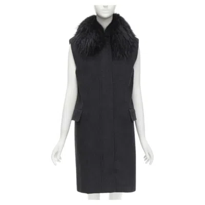 Pre-owned Joseph Wool Black Minimal Oversized Fur Collar Flap Pockets Boxy Vest Fr38 S