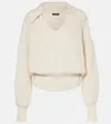 Joseph Off-white Light Cardigan Stitch Open Neck Polo In White