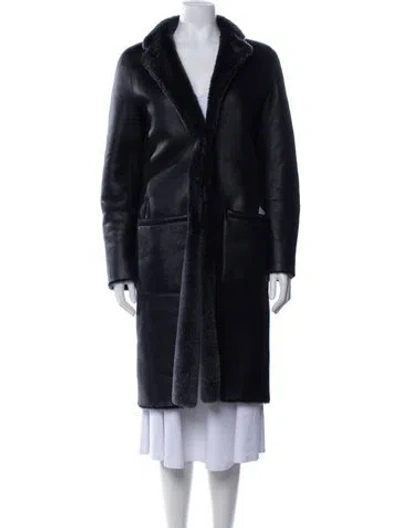 Pre-owned Joseph Wool Faux Fur Coat In Black