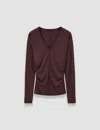 Joseph Wool Jersey V Neck Top In Brown