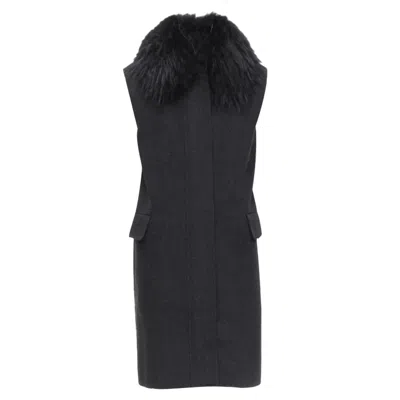 Joseph Wool Minimal Oversized Fur Collar Pockets Boxy Vest In Blue