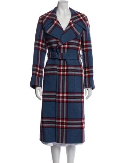 Pre-owned Joseph Wool Plaid Print Coat In Blue