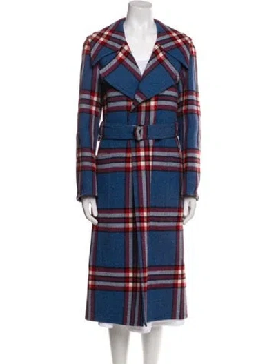 Pre-owned Joseph Wool Plaid Print Trench Coat In Blue