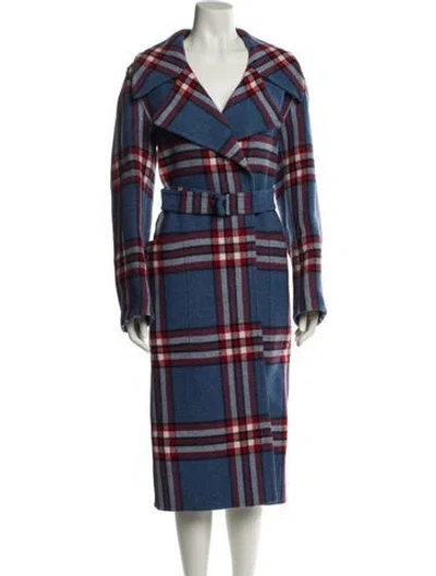Pre-owned Joseph Wool Plaid Print Trench Coat In Blue