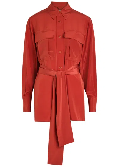 Joseph Yas Belted Silk Shirt In Red