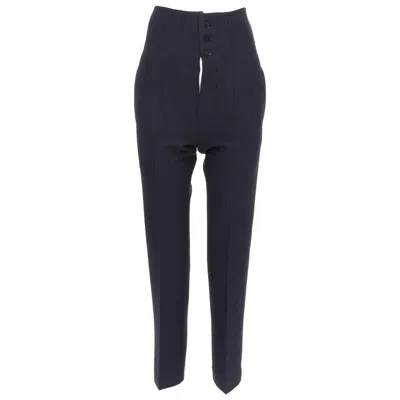 Pre-owned Joseph Yoyo Navy Wool Blend Crepe Pinstripe High Waisted Pants Fr34 Xs In Blue