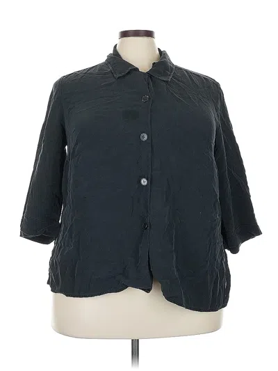 Pre-owned Josephine Chaus 3/4 Sleeve Silk Top Black Mock Neckline Tops