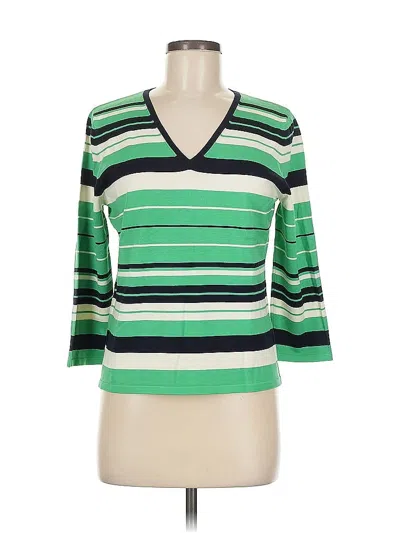 Pre-owned Josephine Chaus 3/4 Sleeve Silk Top Green V-neck Tops