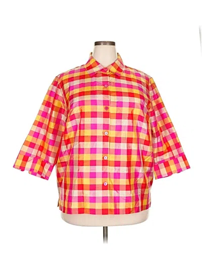 Pre-owned Josephine Chaus 3/4 Sleeve Silk Top Pink Color Block Pattern Square Neckline Tops