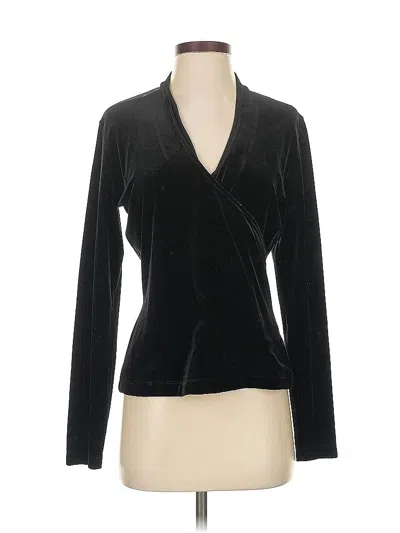 Pre-owned Josephine Chaus Long Sleeve Top Black Plunge Neckline Tops