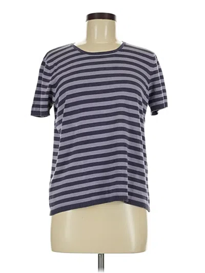 Pre-owned Josephine Chaus Short Sleeve Top Gray Stripes Pattern Crew Neck Tops