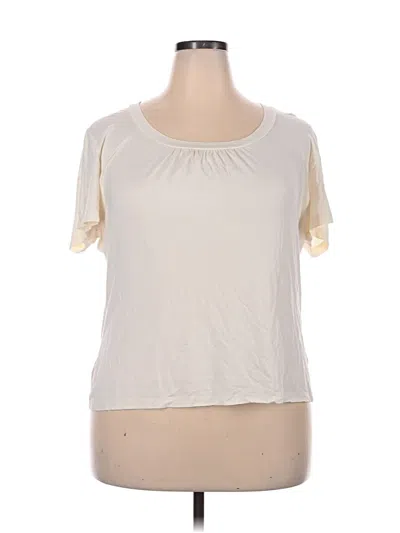 Pre-owned Josephine Chaus Short Sleeve Top Ivory Solid Pattern Scoop Neck Tops