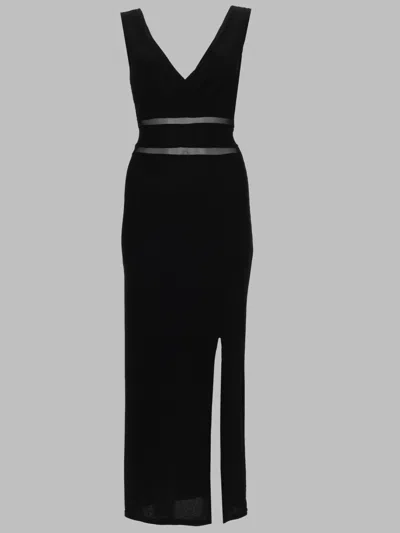 Joshe Sleeveless Black Midi Dress With Sheer Mesh Panels
