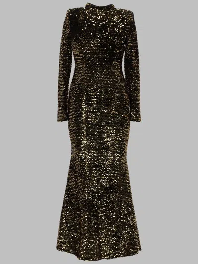 Joshe Fitted Sequin-embellished Evening Dress With High Neckline In Black