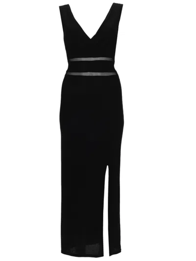 Joshe Sleeveless Black Midi Dress With Sheer Mesh Panels