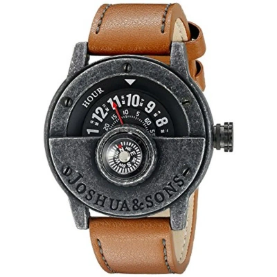 Joshua And Sons Joshua & Sons Black Dial Men's Brown Leather Compass Watch Jx116bkbr