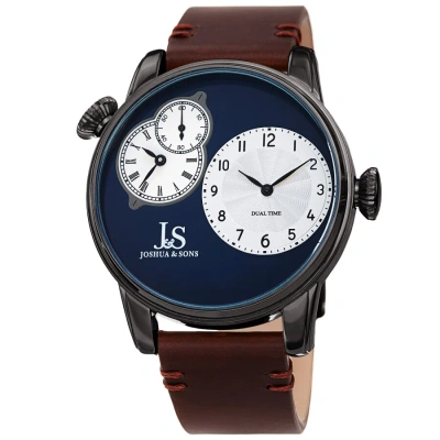 Joshua And Sons Dual Time Quartz Blue Dial Men's Watch Jx142gnbr In Black