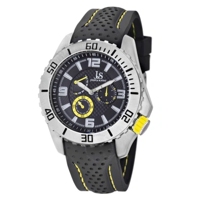 Joshua And Sons Multi-function Black And Yellow Silicone Strap Men's Watch Js53yl In Blue