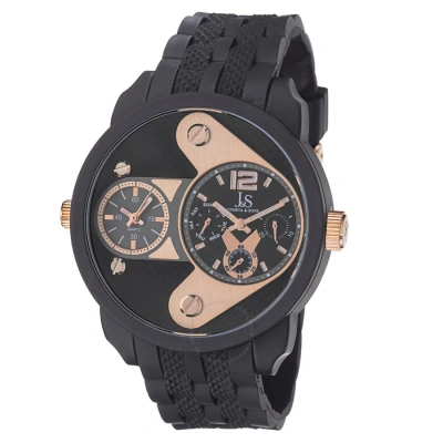 Joshua And Sons Multi-function Black Dial Black Silicone Men's Watch Js52rg In Green