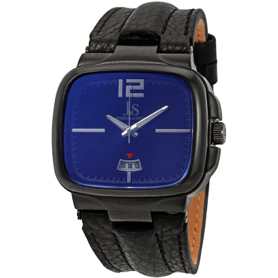 Joshua And Sons Square Blue Dial Leather Men's Watch Jx117bu In Black