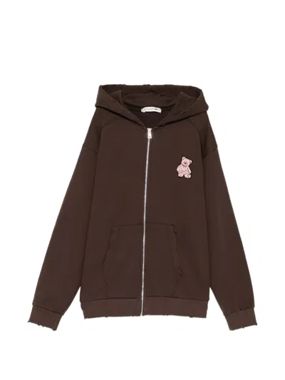 Joshua Sanders Bear Zip-up Hoodie In Brown